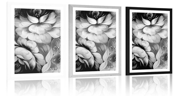 Poster cu passepartout lume impresionistă a florilor în design alb-negru