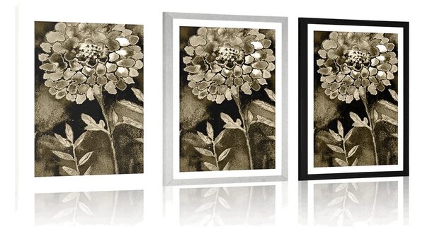 Poster cu passepartout flori frumoase în design sepia