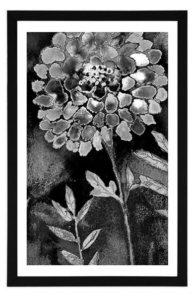Poster cu passepartout flori frumoase în design alb-negru