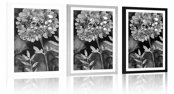 Poster cu passepartout flori frumoase în design alb-negru