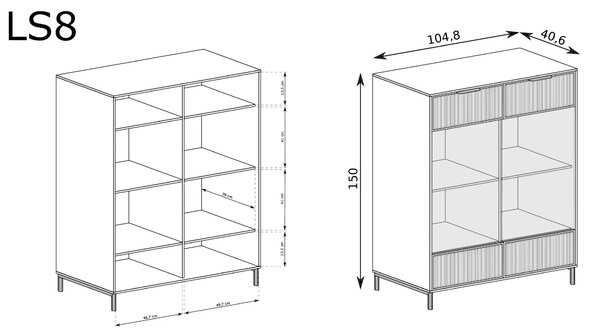 Vitrina LINKASTYLE LS8, casmir, PAL/sticla, 105x41x150 cm