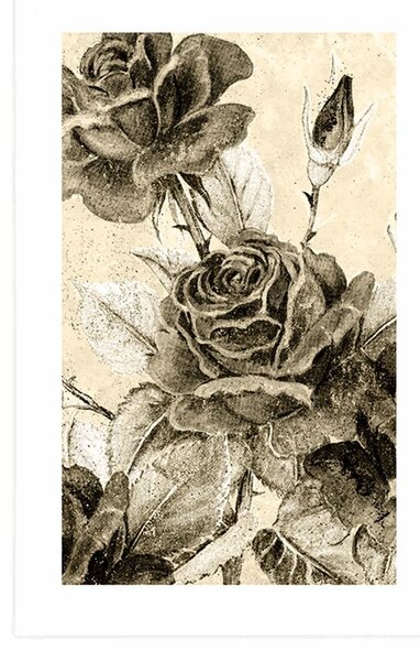 Poster cu passepartout buchet vintage de trandafiri cu design sepia