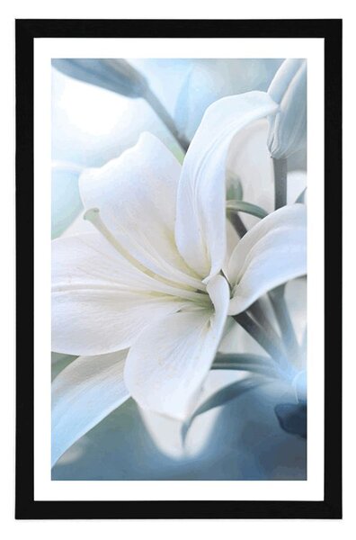 Poster cu passepartout floare de crin alb pe fundal abstract