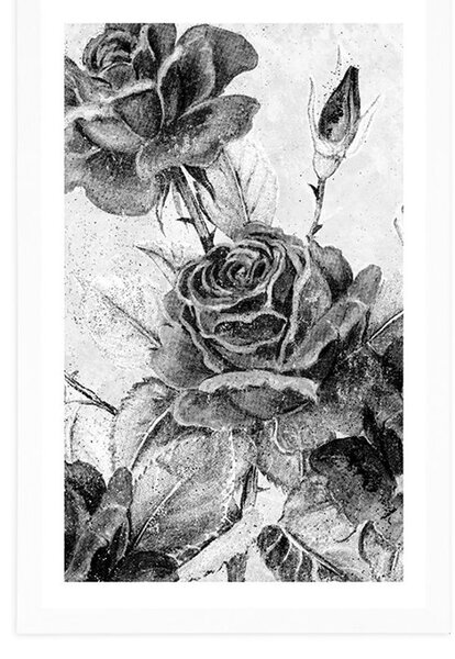 Poster cu passepartout buchet vintage de trandafiri cu design alb-negru