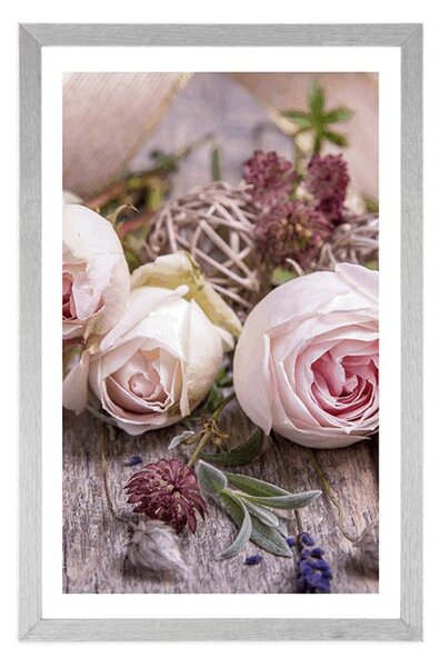 Poster cu passepartout compoziție florală festivă de trandafiri