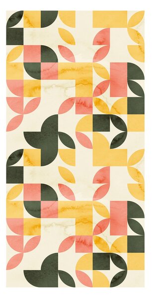 Tapet - Model geometric retro în verde-galben