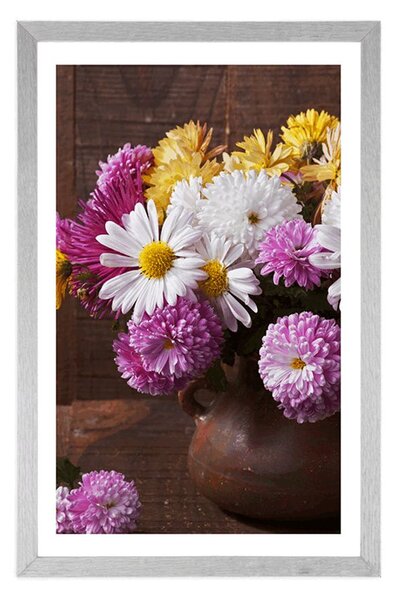 Poster cu passepartout natură moartă cu crizanteme de toamnă