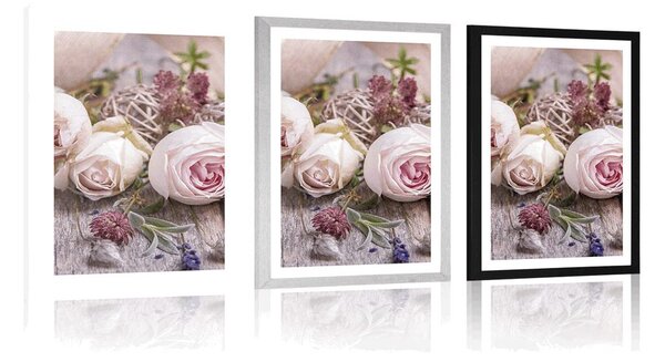Poster cu passepartout compoziție florală festivă de trandafiri