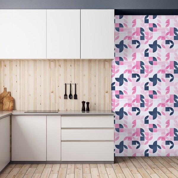 Tapet - Model geometric retro în tonuri de roz