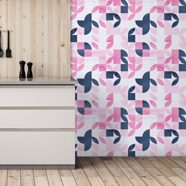 Tapet - Model geometric retro în tonuri de roz