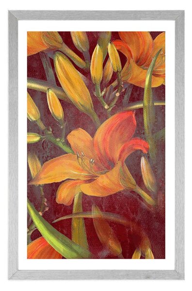 Poster cu passepartout înflorirea crinului portocaliu