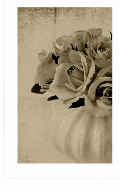 Poster cu passepartout trandafiri într-o vază în design sepia