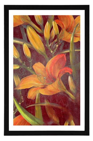 Poster cu passepartout înflorirea crinului portocaliu