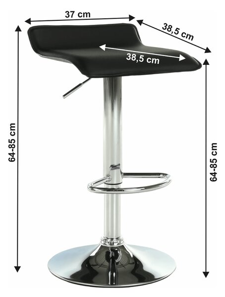 Scaun bar LARIA NEW, negru/crom, piele ecologica/metal, 37x39x64/85 cm