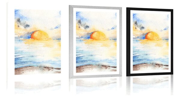 Poster cu passepartout apus de soare radiant la mare