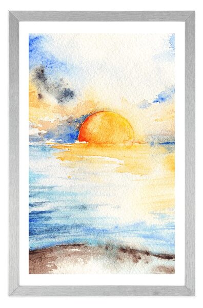 Poster cu passepartout apus de soare radiant la mare