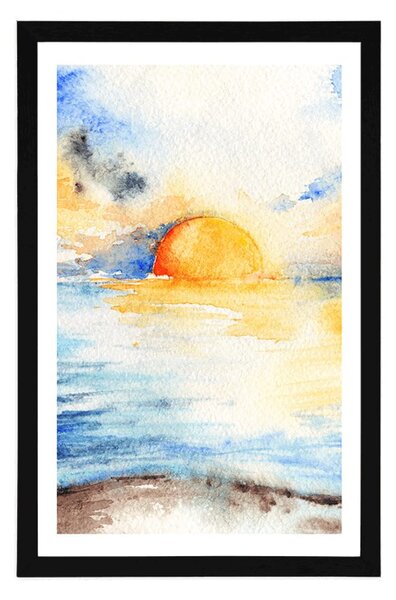 Poster cu passepartout apus de soare radiant la mare