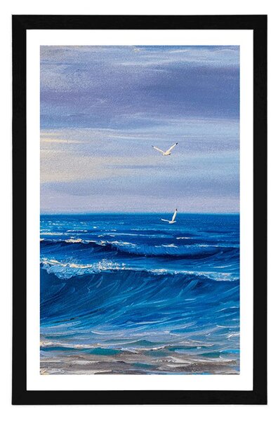 Poster cu passepartout valuri de mare pe coastă