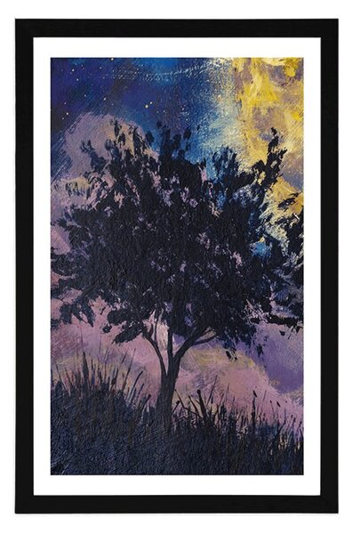 Poster cu passepartout lună radiantă pe cerul de noapte