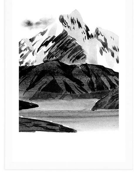 Poster cu passepartout peisajul montan frumos în design alb-negru