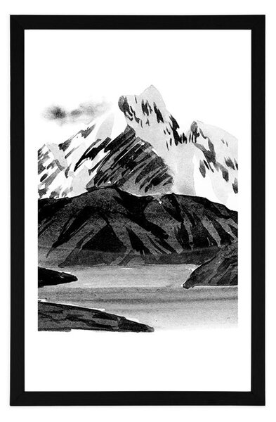 Poster cu passepartout peisajul montan frumos în design alb-negru