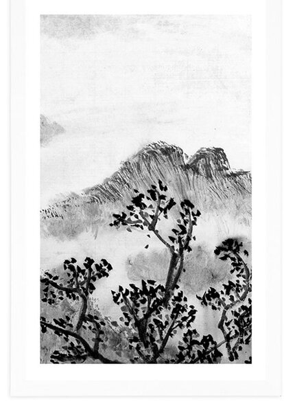 Poster cu passepartout pictură tradițională chineză ale peisajului în design alb-negru