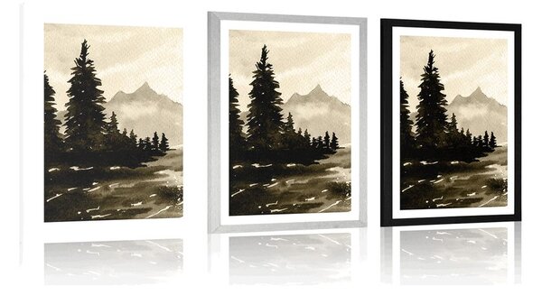 Poster cu passepartout peisajul de artă în design sepia