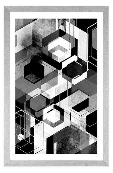 Poster cu passepartout geometrie abstractă în design alb-negru