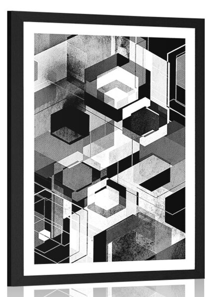 Poster cu passepartout geometrie abstractă în design alb-negru