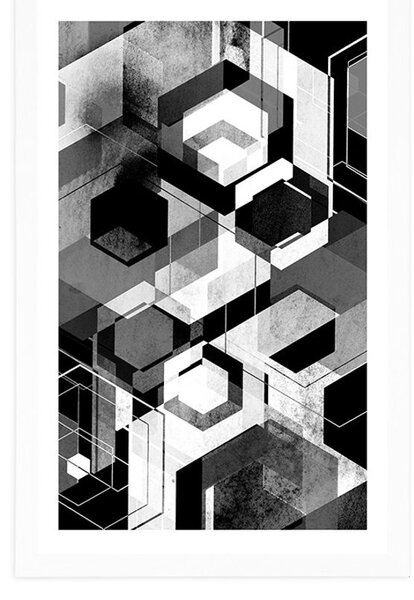 Poster cu passepartout geometrie abstractă în design alb-negru