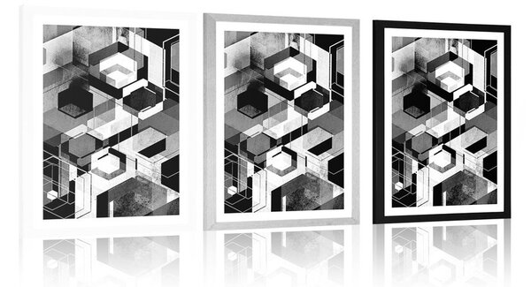 Poster cu passepartout geometrie abstractă în design alb-negru