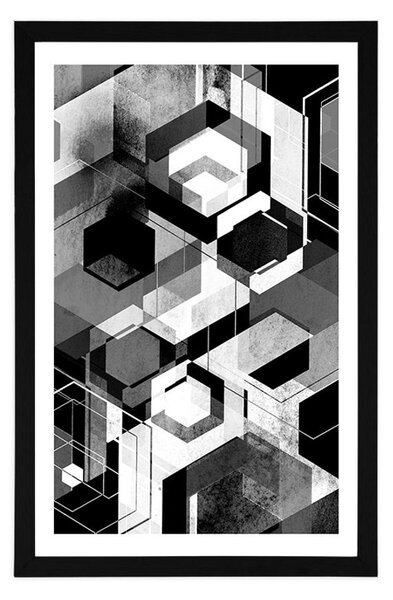 Poster cu passepartout geometrie abstractă în design alb-negru