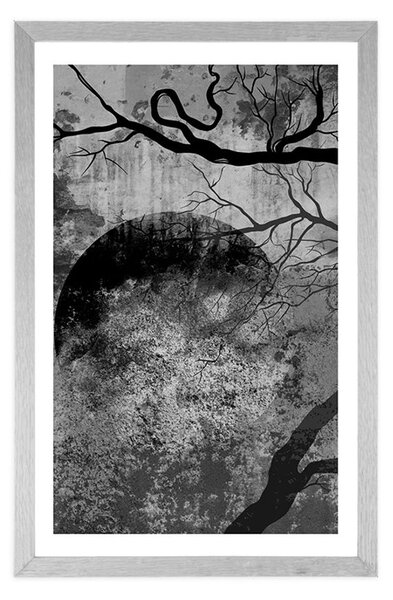 Poster cu passepartout copaci suprarealistici în design alb-negru