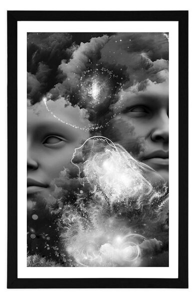 Poster cu passepartout gândire virtuală în design alb-negru