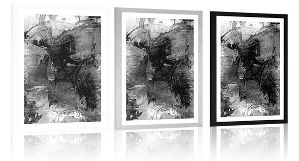 Poster cu passepartout pictură modernă medială în design alb-negru