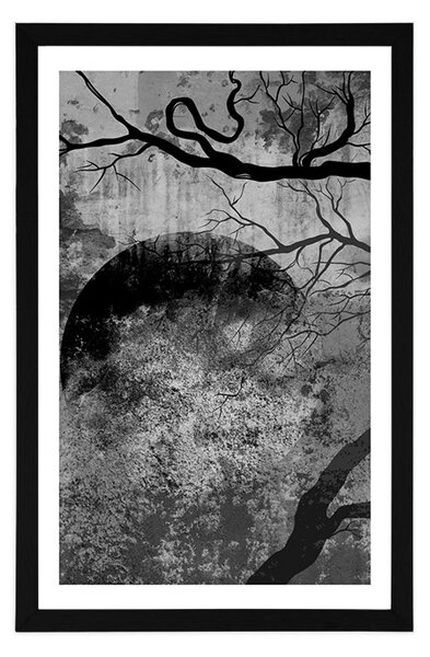 Poster cu passepartout copaci suprarealistici în design alb-negru