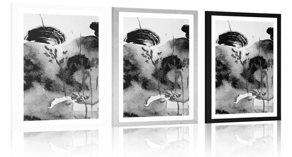 Poster cu passepartout pictura cerului japonez în design alb-negru