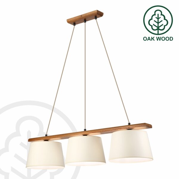 Lustră pe cablu AIDA 3xE27/15W/230V, diam. 25 cm, stejar/crem