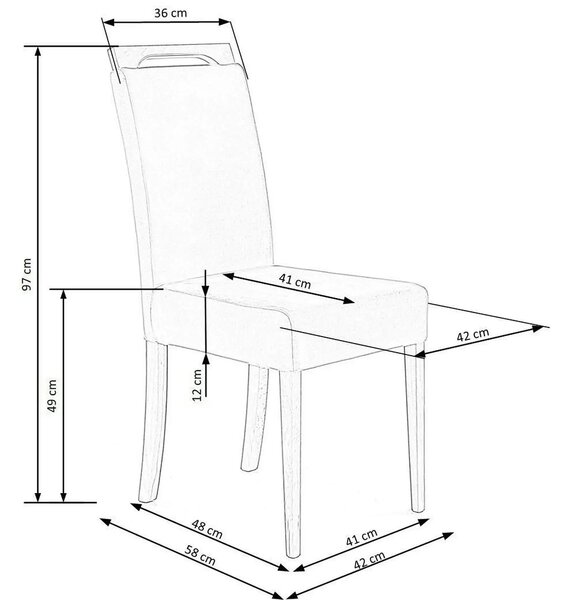 Scaun CLARION 2, gri/negru, stofa catifelata/lemn, 42x58x97 cm
