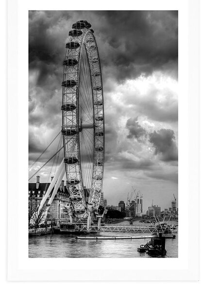 Poster cu passepartout Londra unică și râul Tamisa în design alb-negru