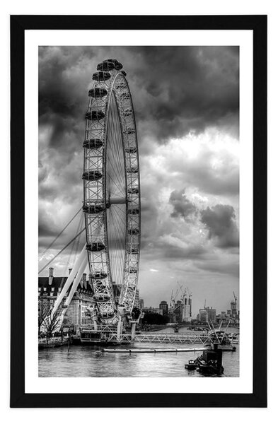 Poster cu passepartout Londra unică și râul Tamisa în design alb-negru