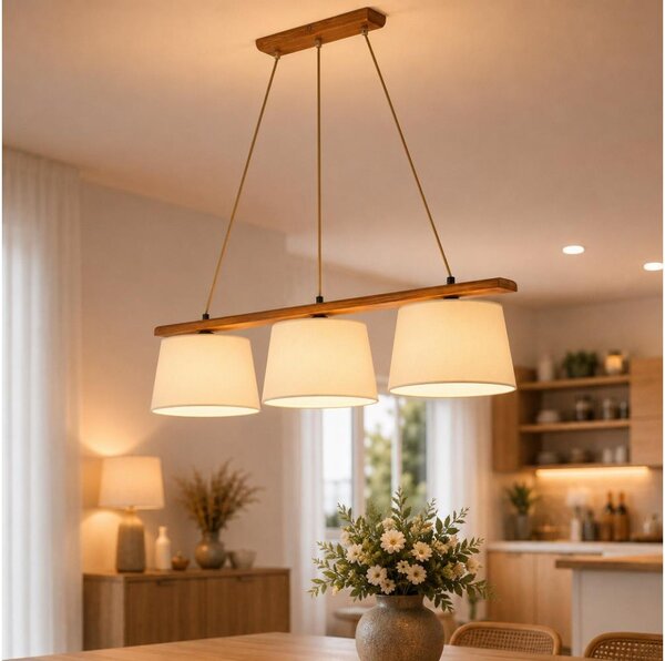 Lustră pe cablu AIDA 3xE27/15W/230V, diam. 25 cm, stejar/crem