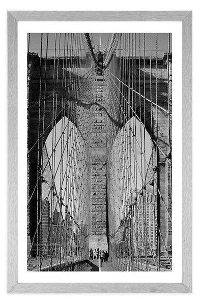 Poster cu passepartout podul Manhattan în New York în design alb-negru