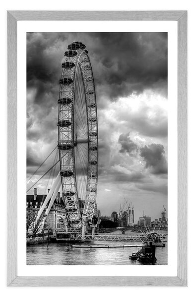 Poster cu passepartout Londra unică și râul Tamisa în design alb-negru