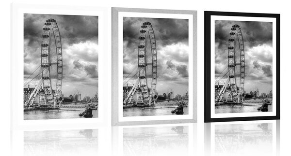 Poster cu passepartout Londra unică și râul Tamisa în design alb-negru
