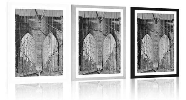 Poster cu passepartout podul Manhattan în New York în design alb-negru