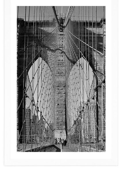 Poster cu passepartout podul Manhattan în New York în design alb-negru