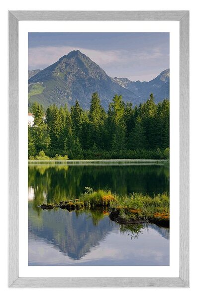 Poster cu passepartout panorama munților frumoasă lângă lac