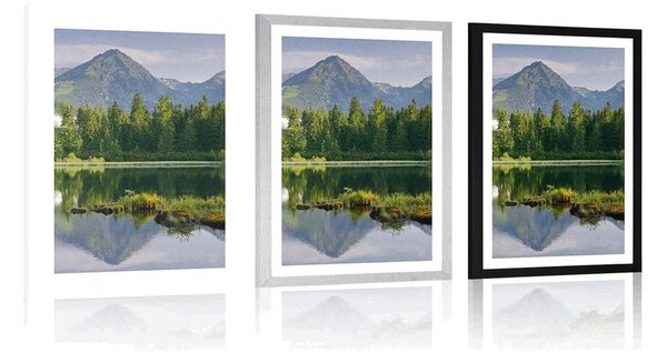 Poster cu passepartout panorama munților frumoasă lângă lac