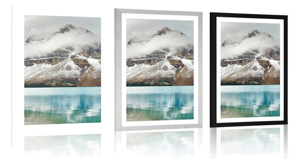 Poster cu passepartout lacul din apropierea muntelui frumos